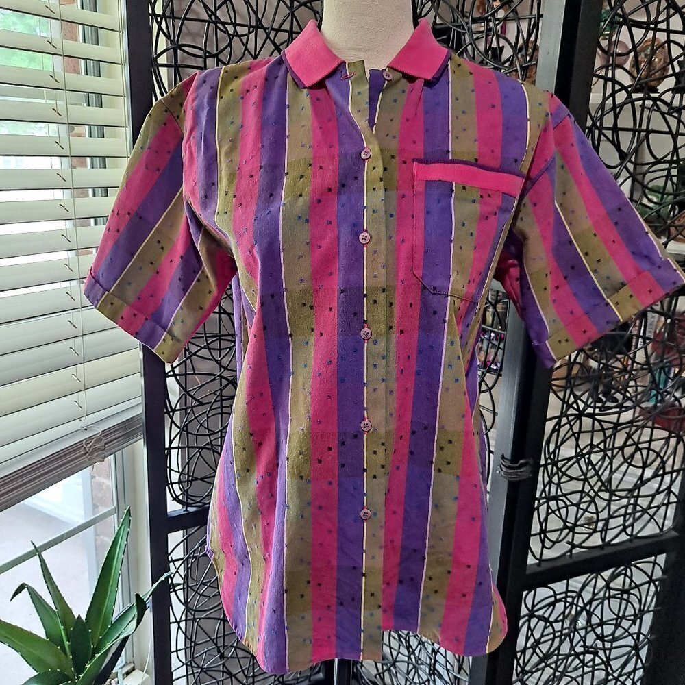 Vintage Izod Club Size 10 Ladies Short Sleeve Button Up EUC